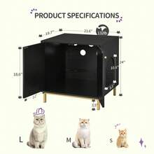 HaluPeit Cat Litter Box Enclosure, Hidden Litter Box Furniture, Wooden Pet House Side End Table, Storage Cabinet Bench, Fit Most Cat And Litter Box, Living Room, Bedroom, Black And Gold - màu đen - Xem 10
