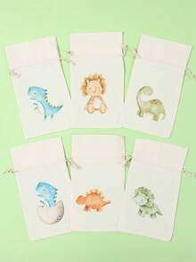 6pcs Reusable Jungle Animal Dinosaur Gift Bags With Drawstring, Jungle Animal Themed Birthday Party Home Holiday Decorations, Gift Wrapping Bags, Candy Bags, Back To School Supplies Bags, Jungle Party Supplies, Family Gathering Gift Packaging, Theme Party Favors, Birthday Gifts - Dinosaur - View 7