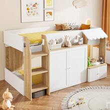 Kids Bed Frames, Headboards & Footboards - White+Natural + Wood + 90cm*200cm - View 12