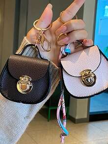 Mini Saddle Bag Keychain, Faux Leather Wallet, Gold Buckle Chain Design, Coin Purse, Multifunctional Earphone Case, Cute Lipstick Holder, Fashion Versatile, Non-Fading And Lightweight, Decorated With Colorful Scarves, Ideal Accessory And Handbag Charm, Suitable For Holidays, Birthdays, Parties, Bridesmaid Gifts, Ramadan, Eid, Valentine's Day Gifts And Souvenirs. - Multicolor - View 3