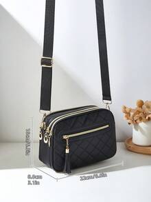 1pc Women's Casual Commuter Crossbody Bag, 4 Zipper Design, Solid Color Personalized Fashion Rhombus Pattern, Comfortable Handheld And Shoulder Strap, Large Capacity, Suitable For Travel, Shopping, Commuting - Black - View 2