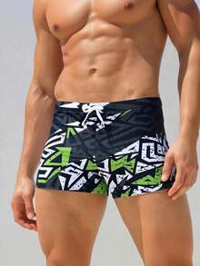 Men's Fashion Printed Pattern Drawstring Swim Trunks - Geometric Drawstring Swimming Shorts, Suitable For Summer Beach Vacation And Pool Entertainment - Multicolor - View 4