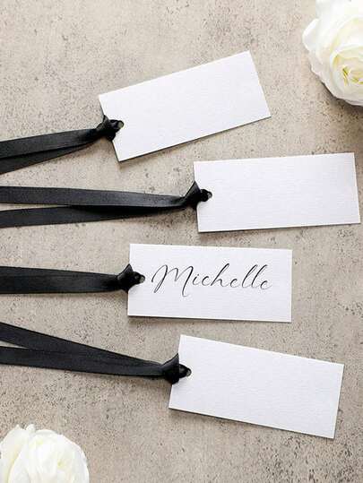 1/50pcs Blank Wedding Place Cards With Ribbon, Elegant Pastel Color, Suitable For Weddings, Banquets, Parties And Formal Occasions | Exquisite Table Decor, Gift Tags And Reserved Seat Cards, Wedding Table Decoration, Banquet Table Setting, Thoughtful Design With Beautiful Ribbon