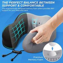 Neck Support Travel Pillow, Ergonomic U-Shaped Pillow For Office Chair, Airplane & Car, Portable With Durable Soft Polyester Cover In Black - màu đen - Xem 4