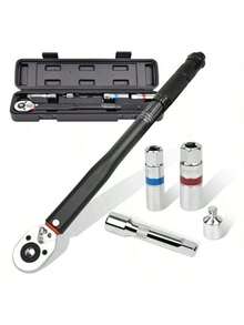 [Llave de trinquete telescópica]Torquímetros Llave Dinamométrica 3/8'' 5-70 Nm 5 Piezas,,el juego incluye una llave dinamométrica de 3/8 de pulgada, 2 enchufes de diferentes tamaños (14 mm/16 mm), un adaptador de 3/8 a 1/4 y una varilla de extensión,que es adecuada para trabajos de precisión como reparación de automóviles o bicicletas. El cuerpo es compacto y portát, de varios tamaños, adecuada para el mantenimiento de automóviles y herramientas DIY, herramientas para hombres, multiherramientas - Plateado - Ver 3