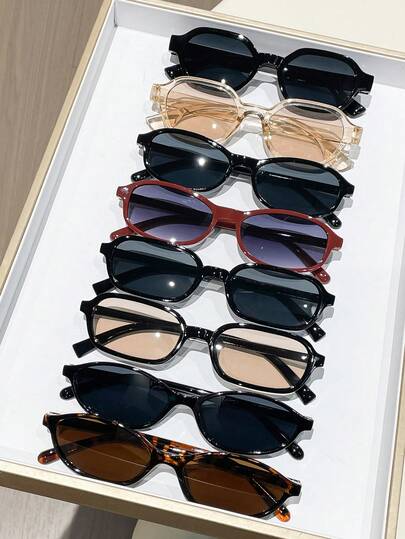 8pcs Bohemian Style Combination Frames, Polygon & Oval Shaped Eyeglasses Set For Women, Fashion Accessory For Summer Beach Travel Party, Daily Wear, Y2K