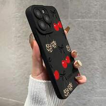 Phone Case: Leopard Print Cherry Bow: Angel Lens Full Coverage Case For Apple  14 Pro, Compatible With  13/12, Suitable For  15 Plus, 14 Pro Max, 13, 12, 14, Soft Shell For  16 Series The Unique Style Makes Your Phone Case More Attractive - 1pc - View 5