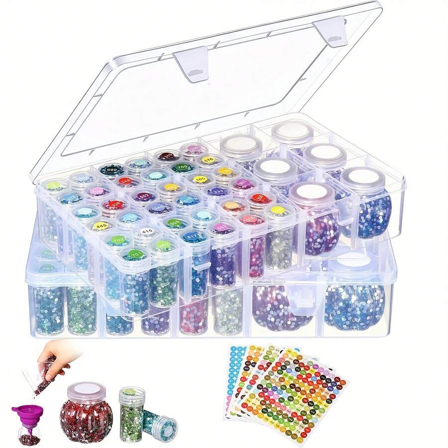 [Portable Craft Supplies Storage Box] 2 Types Of Storage Container Set With Large Box, Transparent Bead Display Cabinet, DIY Diamond Embroidery Painting Nail Art Accessories Organizer, Multi-Functional Portable Craft Supplies, Jewelry Box - Multicolor - View 1