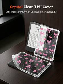 1个亮粉色樱桃蝴蝶结硅胶保护套，防摔，全透明，柔软TPU材质，适用于Kindle Paperwhite第11代（2021年）/第12代（2024年）/Kindle第11代（2024年），Kobo Clara彩色/单色版 - 彩色 - 查看 5