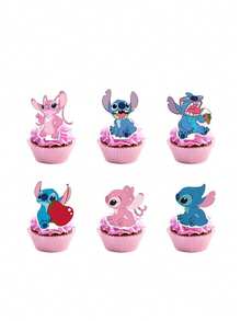 25pcs Pink Cosmic Baby Stickers, Suitable For Photo Ops, Birthday Cake Decor, Party Decorations, Stitch Cake Flags, Includes Decorative Props And Supplies - Multicolor - View 6