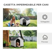 PawHut Casetta per Cani da Esterno Impermeabile, Cuccia per Cani Piccoli e Mini fino a 10 kg con Porta e Finestra, Facile da Montare, 62x61x60 cm, Grigio - Tagli Unica - Visualizzare 7
