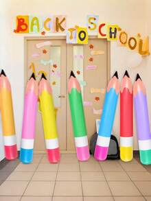 10 piezas de globos de PVC con forma de lápiz gigante y realista (colores de lápices aleatorios), adecuados para la decoración del aula de vuelta a la escuela, decoración de fondo de habitación, accesorios fotográficos, decoración de ventanas navideñas, Pascua - Multicolor - Ver 4