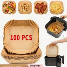 100pcs, Disposable Air Fryer Liners Paper , Rectangular Paper Air Fryer Liner Pots, Paper Basket Bowls, Baking Trays, Oven Accessories, Baking Tools, Kitchen Gadgets, Kitchen Accessories - 棕色 - 查看 10
