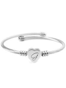 1 Pc Initial Bracelet For Girl Heart Capital Letter Initial Bracelet For Girl Adjustable Heart Alphabet Letter Bracelet Jewelry Gifts For Girl - Silver - View 11