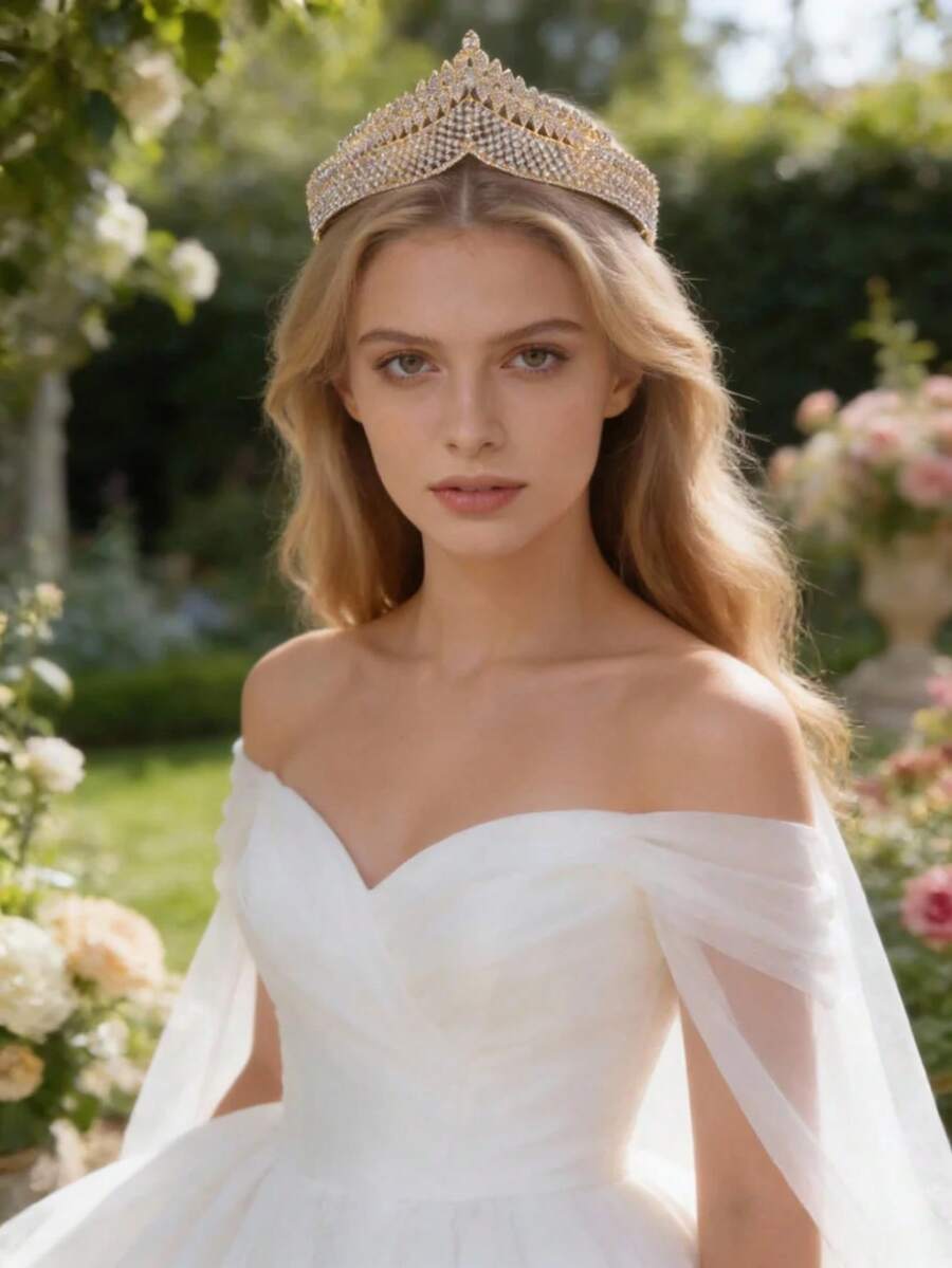 1件优雅新娘水晶皇冠头饰，公主风头冠，适合婚礼、生日、派对、情人节礼物、准新娘、女士发饰 - 彩色 - 查看 1