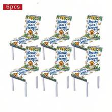 1/4/5/6/7/36pcs Spring & Summer Series Faux Distressed White Wood Grain Board, Paired With Blue & White Plaid Trim, Sunflower, Butterfly & Bird House Print Chair Cover/Seat Cushion Set, Suitable For Indoor Home, Dining Room, Hotel, Ideal For Modern Daily Decor. Tablecloth Fits Square Dining Table, Elastic Chair Cover Is Washable. - Multicolor - View 12