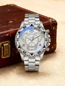 1 件/套时尚简约三眼混合刻度石英钢带手表，适合日常搭配、生日礼物、万圣节礼物、年终促销、光棍节 - 銀色 - 查看 7