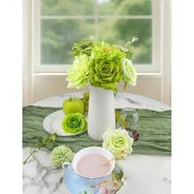 [Free Shipping]Artificial Flowers For Home Decorations: Green Silk Fake Flowers Bulk Boxed Set, Peony Roses Bouquets With Stems For Table Centerpiece, DIY Wedding, Bridal Shower, Graduation Cap & Tea Party - Green - 查看 6