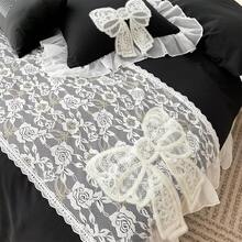 Lovely Bow Chic Duvet Cover Set - Ruffle Lace Polyester Comforter Cover - French Princess Style Bedding - 2 Piece Twin Duvet Cover With Zipper Close - No Comforter - White, Twin Size, Bedroom Decor - 黑色 - 查看 11