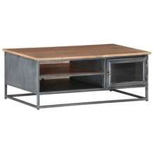 vidaXL Tavolo basso Gris 90x50x35 cm Bois d'acacia massiccio - Grigio - Visualizzare 8