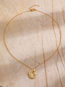 1pc Men's Fashion Minimalist Unique Design Cubic Zirconia Moon & Sun Pendant Necklace, Versatile Men Jewelry - Multicolor - View 4