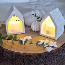 قالب راتنج DIY لحامل شمعة بشكل بيت الحب، قالب جص أو إسمنت بشكل بيت حب مجوف مع نافذة، قالب طين مناسب لديكور المنزل والتخزين وهدايا عيد الحب وخلق أجواء الأعياد، قابل لإعادة الاستخدام، سهل الفك - أبيض - مشاهدة 3