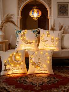1pc 18"X18" Square Decorative Pillow Cover, Single-Sided Printed Plush Cushion Sham, For Decoration, Suitable For Porch, Patio, Sofa, Living Room, Outdoor, Decor Accessory (Pillow Insert Not Included) - White - View 11