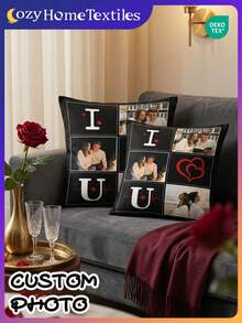 1pc Customized Photo Pillow Case, Wedding Anniversary Gift, Home Decor, Valentine's Day, Christmas, Thanksgiving, New Year, Can Print Baby/Couple/Family Photo, Single-Sided Printing, No Filling