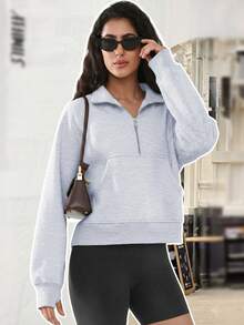 Speed mate 2026 Spring Short Pullover - Women's Quarter Zip Fleece Sweatshirt And Casual Hooded Sweatshirt - Light Grey - View 4