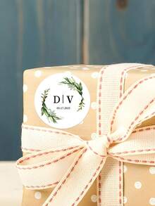 Personalized Custom 35pcs Eucalyptus-Themed Wedding Name & Favor Stickers​ – 4cm/1.57in Elegant Round Stickers, Customizable With Couple Names/Dates (E.G., "D&V 05.17.2025", "V|H 09.23.2022", "RACHEL & HAYDEN") And "Thank You" Messages. - Multicolor - View 17