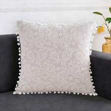 1pc Simple White Cashew Floral Lace Pom Pom Decorative Pillow Cover, 45*45CM Cushion Cover, Modern Minimalist Style, Suitable For Home, Bedroom, Living Room Decor, Sofa Throw Pillow, Holiday Gift (Pillow Insert Not Included) - Multicolor - View 4