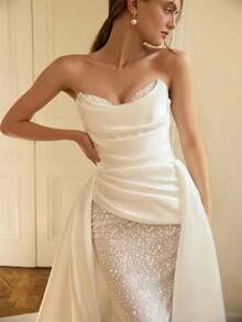 Elegant Sexy Off Shoulder Mermaid Satin Wedding Dress,Registry Office Dresses Bridal Gown,Evening Party Dress Birthday Party Dress Country Wedding,Romantic Church Ceremony Wedding Dress,Suitable For Wedding,Dating,Party,Singles' Party,Vacation,Formal Occasions,Dinner Dress,Prom Dress,Homecoming Dess,Cocktail Party,Wedding Guest Dress,Graduation - 白色 - 查看 1