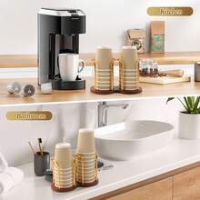 Stylish Wooden Cup Dispenser For 3oz-8oz Paper & Plastic Cups - Perfect Organizer For Bathroom Countertop And Kitchen Coffee Station - Cà phê nâu - Xem 3