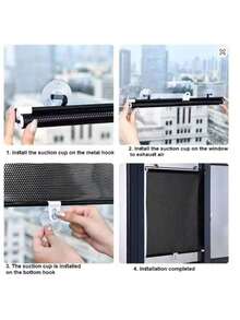 Cortinas de Sombra con Ventosa y Rodillo Universal Cortinas opacas de color plateado sin necesidad de clavos, adecuadas para ventanas en el coche, dormitorio, cocina y oficina. - Plateado - Ver 5