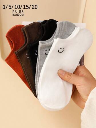 1/5/10/15/20 pares de calcetines invisibles para mujer con diseño de cara sonriente y boca poco profunda