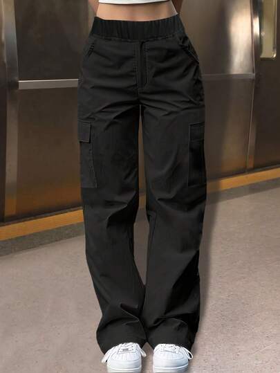 1pc Tween Girls' Casual Durable Easy-Care Comfortable Cargo Pants With Large Pockets, Versatile For School