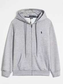 Polo Ralph Lauren Unisex Full-Zip HoodieSweatshirt , Fashion Hoodies & Sweatshirts, Drawstring Hoodies Pullover Sweatshirts Casual Long Sleeve Shirts - 灰色 - 查看 5