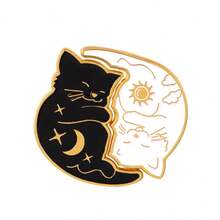 Cartoon Black White Cat Couple Soft Enamel Pin Men Women's Brooch Lapel Pin Brooches For Clothes Badges Backpack Jewelry Accessories Gifts - Black - View 2