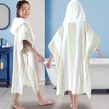 VOOVA & MOVAS Hooded Beach Towels (8-16Years), 1OO% Cotton Thick Poncho Towel Robe For , Perfect For Pool, Beach, Bath And Gifts, Beige Stripe - Sew4-米色 - 查看 2