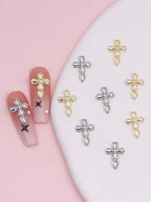 10pcs Punk Vintage Cross Nail Art Decorations, Delicate Minimalist Versatile 3D Cross Nail Jewelry, Y2K Metallic Nail Accessories, Fake Nails Decor, Nail Gems, Nail Art Supplies - Multicolor - View 3