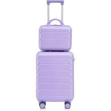 2-Piece ABS Hard Shell Purple Carry-On Luggage Set (14" & 20"), 360° Spinner Wheels, Adjustable Telescopic Handle And Combination Lock For Travel, Travelers Choice Suitcases - 紫色 - 查看 1