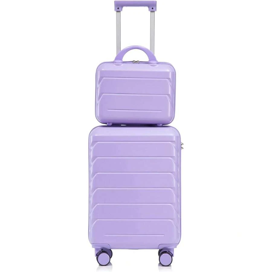 2-Piece ABS Hard Shell Purple Carry-On Luggage Set (14" & 20"), 360° Spinner Wheels, Adjustable Telescopic Handle And Combination Lock For Travel, Travelers Choice Suitcases - 紫色 - 查看 1