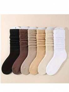 1/10 Pairs Women's Assorted Color Crew Socks, Versatile Daily Wear, Soft, Breathable, Thick, Comfortable For Men And Women - Multicolor - View 7