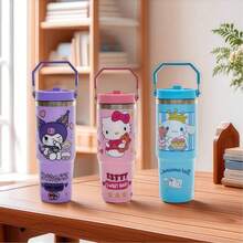 Sanrio 1pc, 30oz Stainless Steel Vacuum Insulated Glass Cup, Hot Water Bottle With Lid And Straw, Hot Coffee , Water Bottle For Summer, 30oz Reusable Double Wall Vacuum Insulated Stainless Steel Water Bottle - Multicolor - View 5