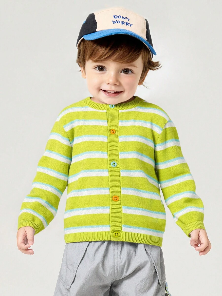 Balabala Casaquinho de Tricô para Bebê, Jaqueta de Suéter Leve Primavera 2026 - Tom verde-amarelo - Visão 1