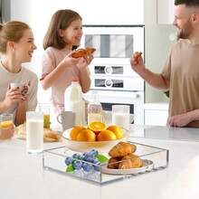 透明亚克力带把手收纳托盘，适用于派对活动、家居使用、咖啡桌、梳妆台、厨房台面等多种场合。 - 無色 - 查看 8