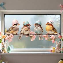 1片复活节装饰玻璃贴纸，采用乙烯基静电窗膜制成，印有可爱的刺猬和小鸟图案，可移除，适用于商店橱窗展示和复活节节日装饰。 - 彩色 - 查看 10