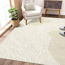 Modern Area Rug Washable Rug Contemporary Stripes Bedroom Carpet Soft Indoor Area Rugs For Living Room Low Pile Foldable Thin Rug Lightweight Aesthetic Rug Accent Floor Carpet, Beige - Beige - View 3