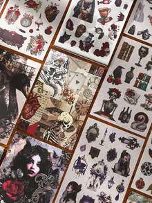 30pcs Large Halloween Stickers & 20pcs Gothic Scrapbooking Papers, Suitable For Journals, Scrapbooks, Collages, Bullet Journals, Planners, Arts & Crafts - Multicolor - View 6