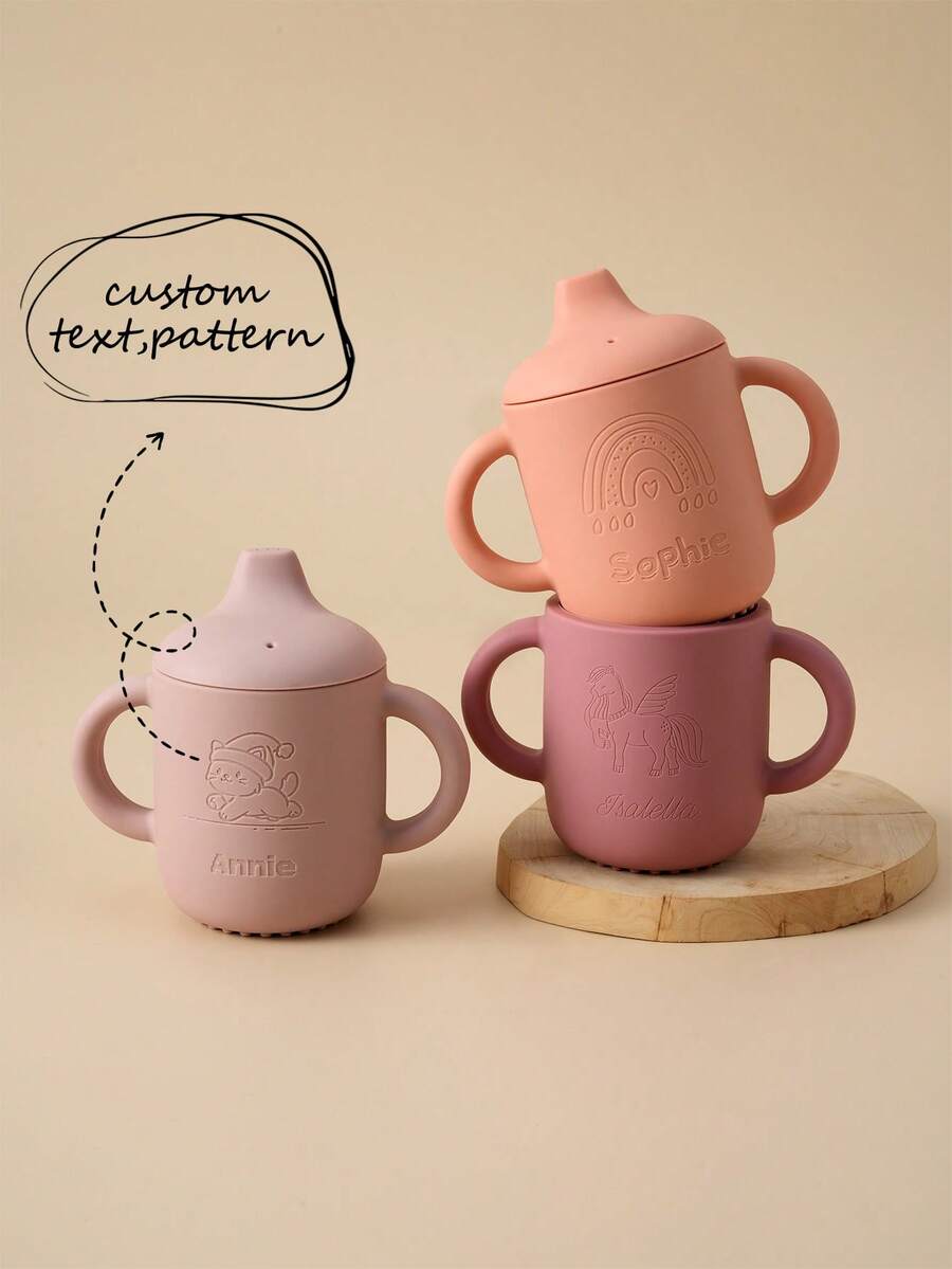 1pc Personalized Customization Name And Pattern Silicone Children Sippy Cup Deboss Design Training Cup Portable Kids Water Cup - Multicolor - View 1